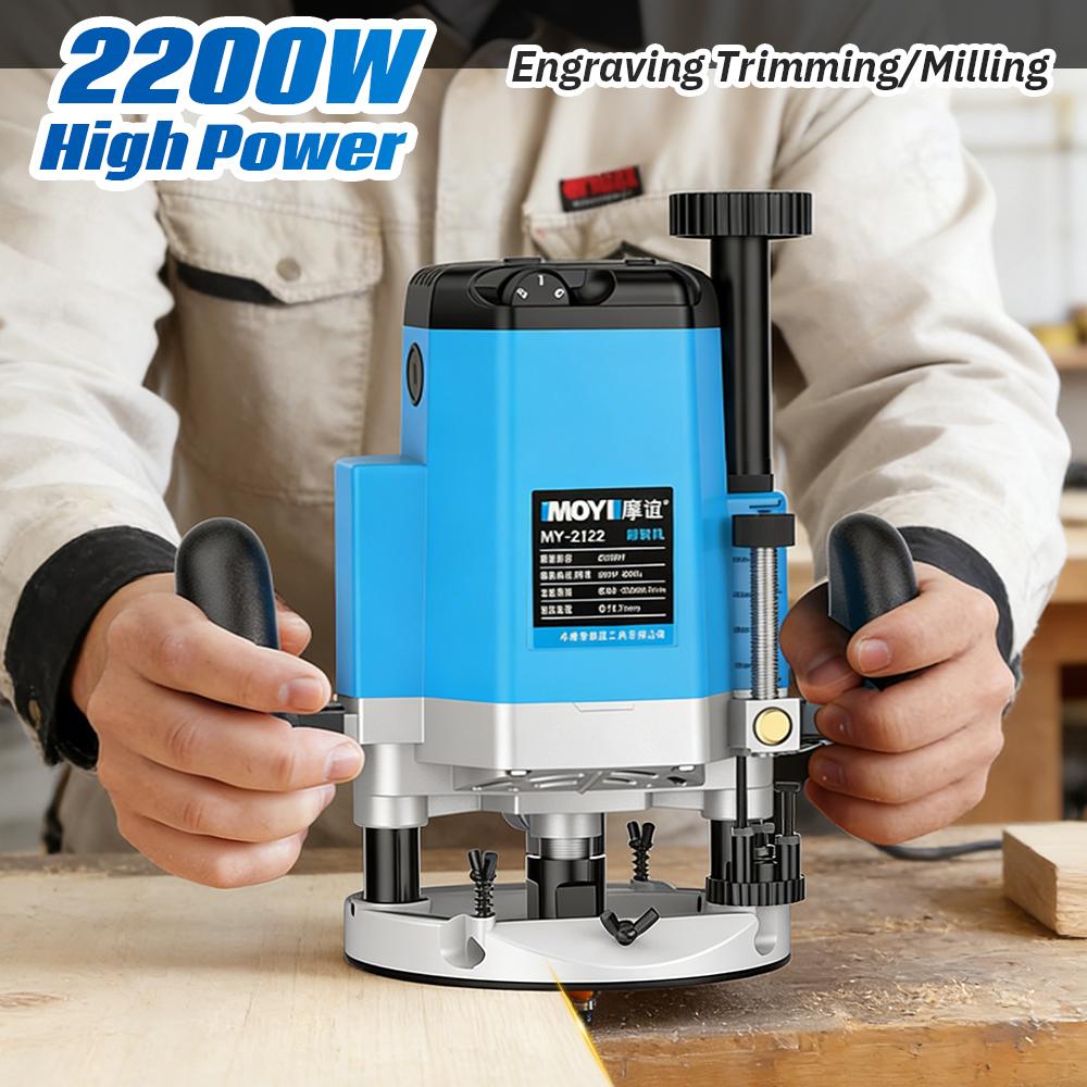 2200W Electric Wood Router Variable Speed Woodworking Trimmer Multifunctional Plunge Router for Wood Carving Slotting Home DIY