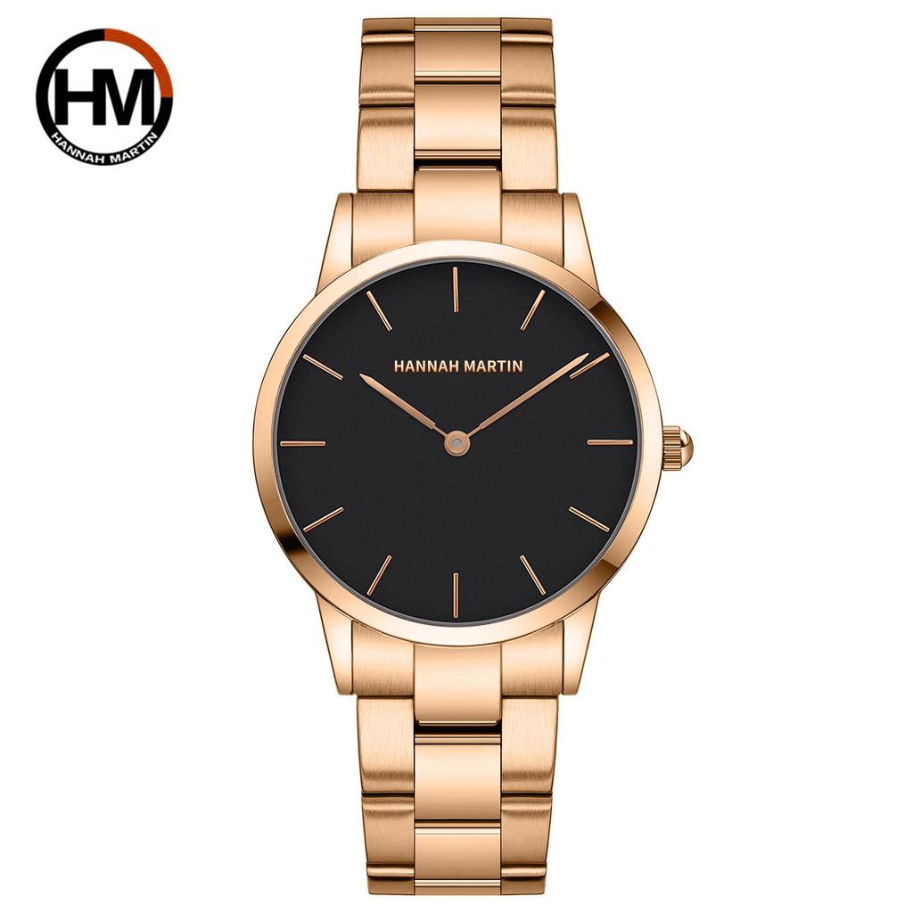 Hannah Martin Women's Waterproof Rose Gold Watch with Japanese Movement and Steel Band