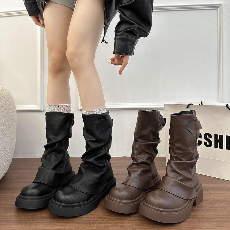 Brown Thick-soled Martin Boots Women's New Retro Maillard Thick Heel Summer Thin Trouser Tube Boots Boot Cover