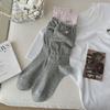 Ballet-style Dui Dui Socks for Women, Spring and Summer Embroidered Bow, Heart-shaped Mid-calf Socks, Double-layer Cotton Socks