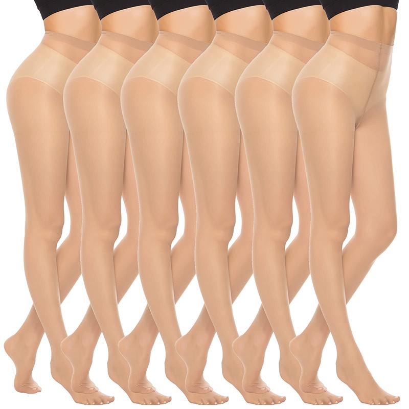 Kave 6 Pairs 20D Women'S Sheer Tights Ultra Thin High Waist Pantyhose Thigh High Stockings Office Ladies Socks Black Stocking