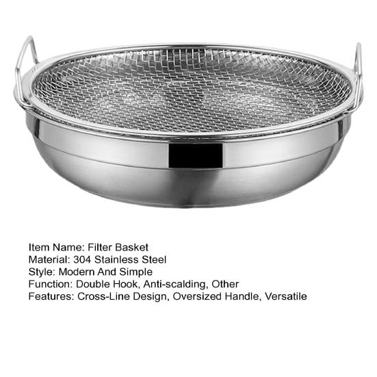 Stainless Steel Filter Basket Reusable Round Mesh Tray Frying Grilling Kitchen Strainer Fruit Vegetable Water Filter Basket