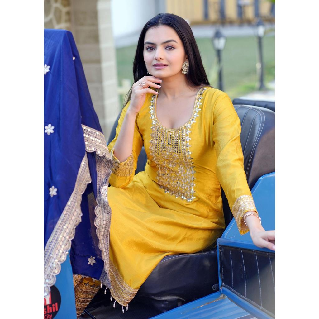 Presenting  New Designer Embroidered Chinon Suit With Sequence Embroidered Work