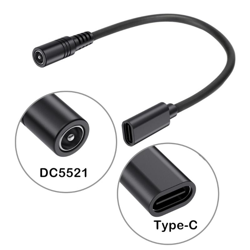 9.8inch Type C Female to 5.5mmx2.1mm Female/Male Adapter Cable USB C to DC5521 Connectors Power Cord Converter Line