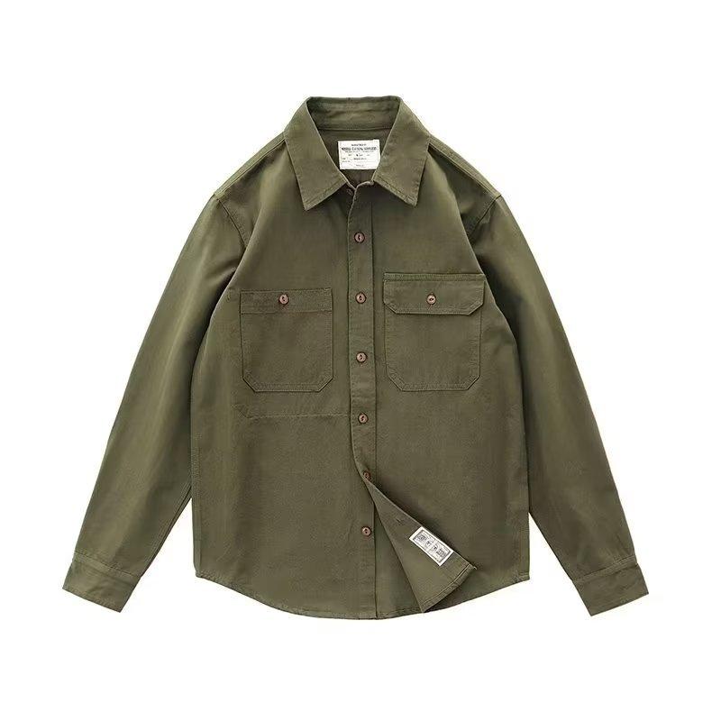 Spring And Autumn New Trendy Cargo Shirt American Retro Solid Color Multi-pocket Long-sleeved Jacket Loose Casual Sports Top