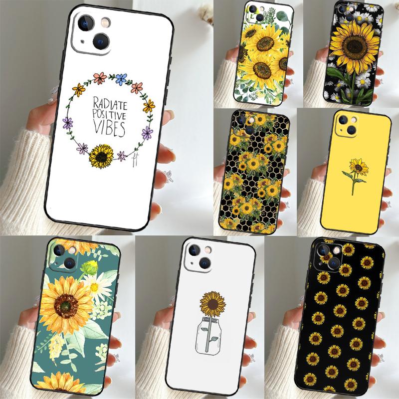 Summer Daisy Sunflower Floral Phone Case For iPhone 16 15 14 12 11 13 17 Pro Max 15 16 Plus 13 Mini 16e 17 Air Funda Cover