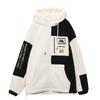 Frauen Jacke Mit Kapuze Colorblock Dicke Buchstaben Stickerei Plüsch Langarm Kordelzug Weiche Gemütliche Zipper Cosure Strickjacke Dame Mid