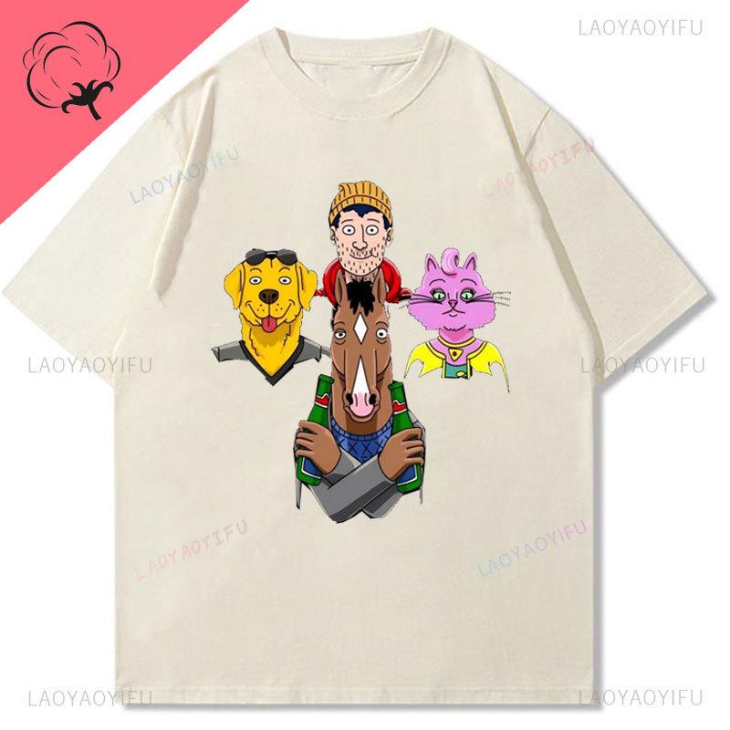 Bojack Horseunisex With Friends Tshirt Unisexs And Unisexs Vintage Classics Cotton Kids Funny Oversided Y2k Clothing Camisa Tee Top