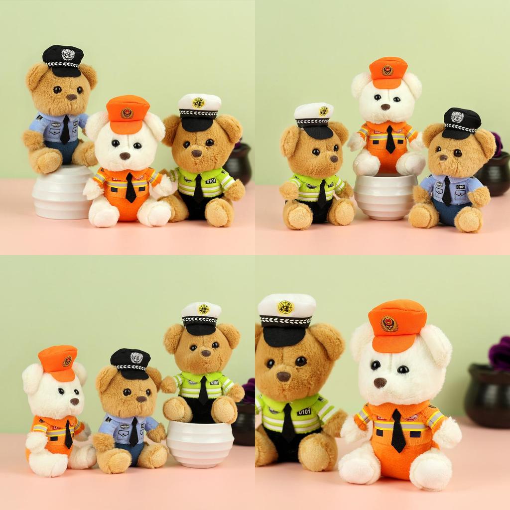 Whimsical Teddy Bear Plush Police Character Keychain For Car And Motorcycle