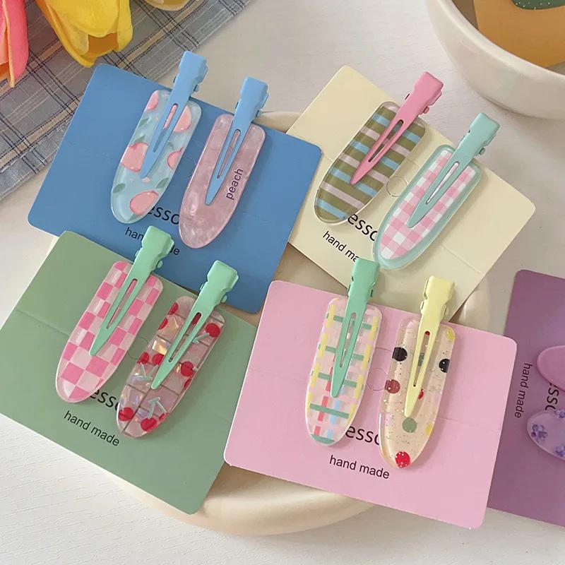 2/4pcs Candy Color Fruit Hair Bang Clip Summer Hairpin No Crease Acrylic Barrette Hair Side Clamp For Girl Hair Accessories