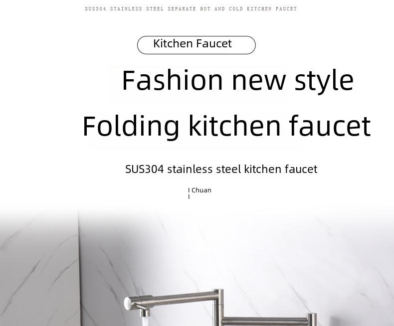 Robinet de cuisine pliable et pivotant mural en acier inoxydable NPT avec double ouverture/fermeture et flux d'eau froide simple
