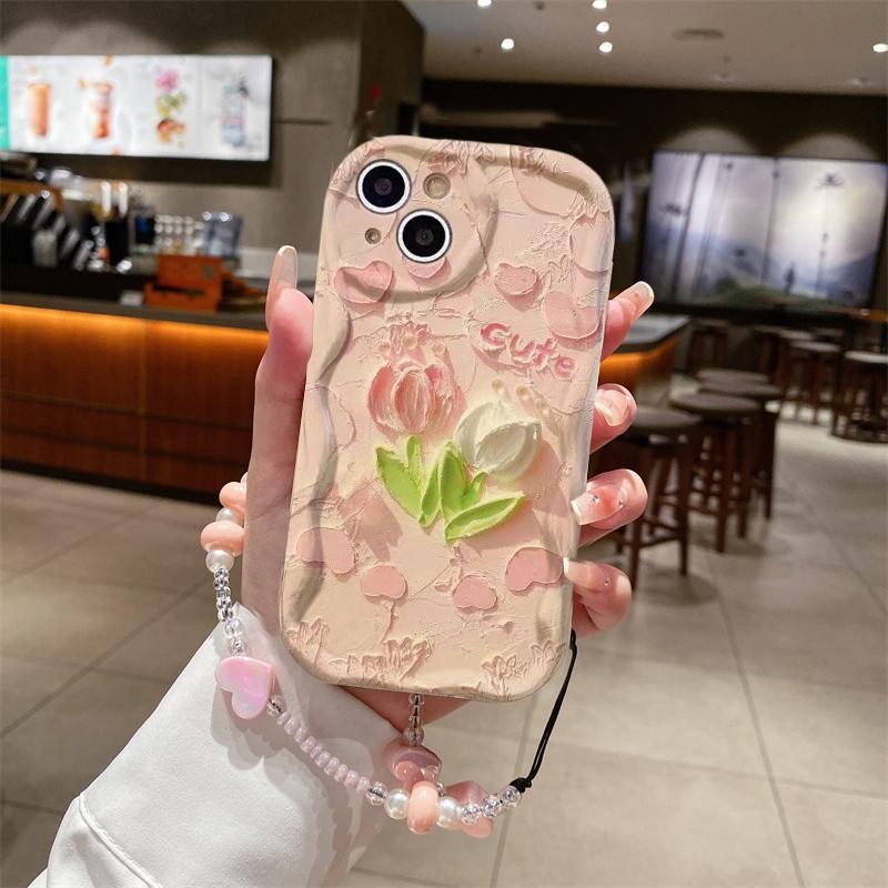 Art Flowers With Heart Chain Case For Redmi 15 15C Note 14 4G 13 12 PRO 5G Plus 10 8 11S 13C 14C 12C 12 13 A5 A3 10C Cover