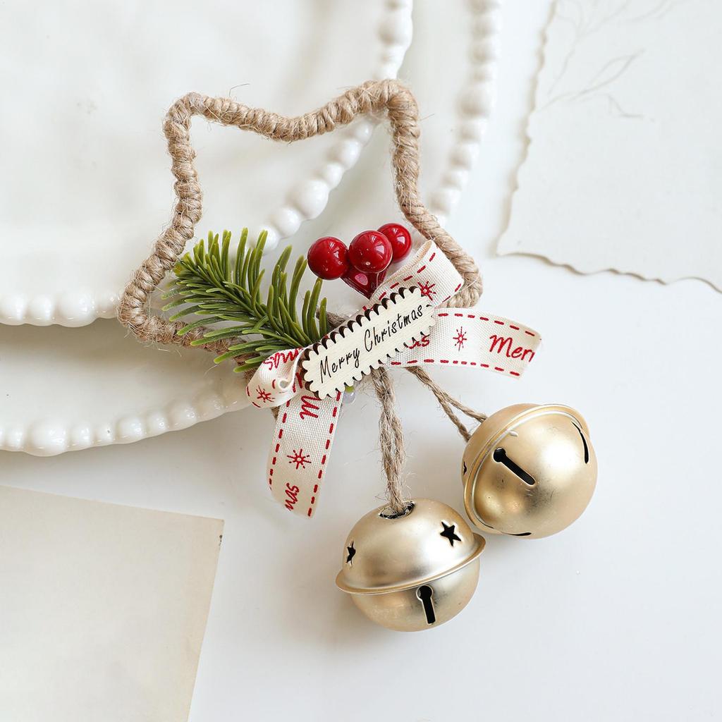 2025 Christmas Star Bow Bell Ornament Hangable Five-pointed Star Bells Wreath Pendant For Window Wall Door Handle
