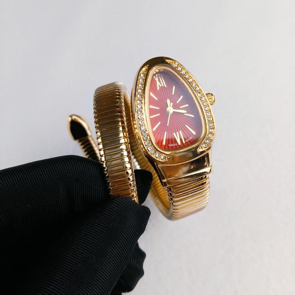 Orologio da donna al quarzo con cinturino in acciaio a due cerchi a forma di serpente, personalità, completamente diamantato, produttore