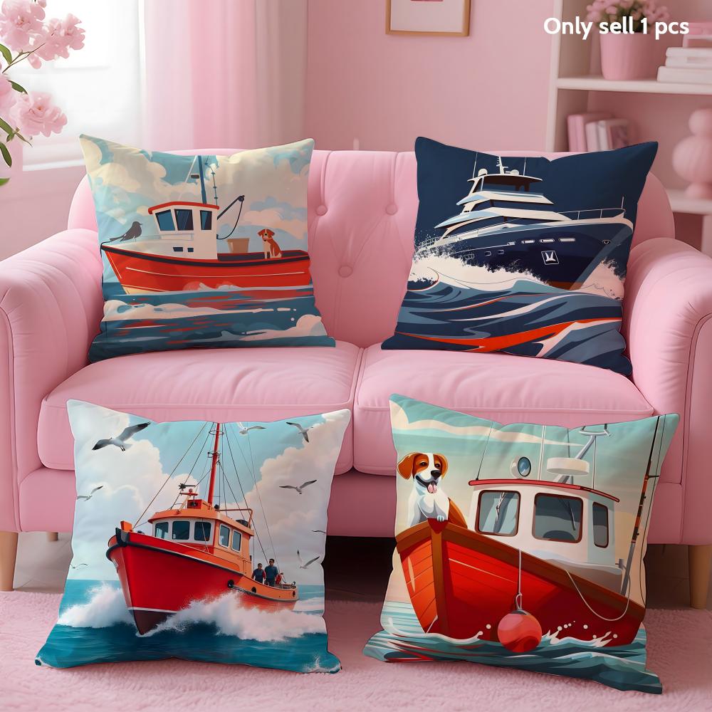 Ships Art Cushion Cover Soft Short Plush Double-Sided Printing Home Decor Machine Washable Pillow Case Gift