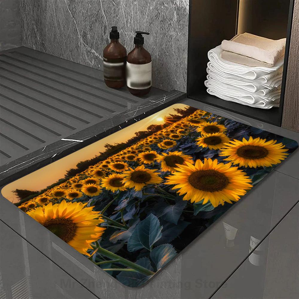 1pc Sunflower Doormats Home Carpet Bathroom Absorbent Mats Anti-Slip Mats Home Decor Supplies Carpets Home Kitchen Floor Mats