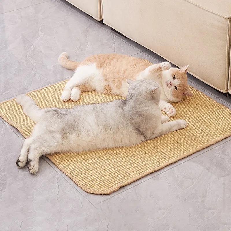 Carpet Cat Scratching Mat with Sticky Tapes Sisal Fabric Cat Scratching Pad Cat Horizontal Scratcher Protect Furniture and Wall