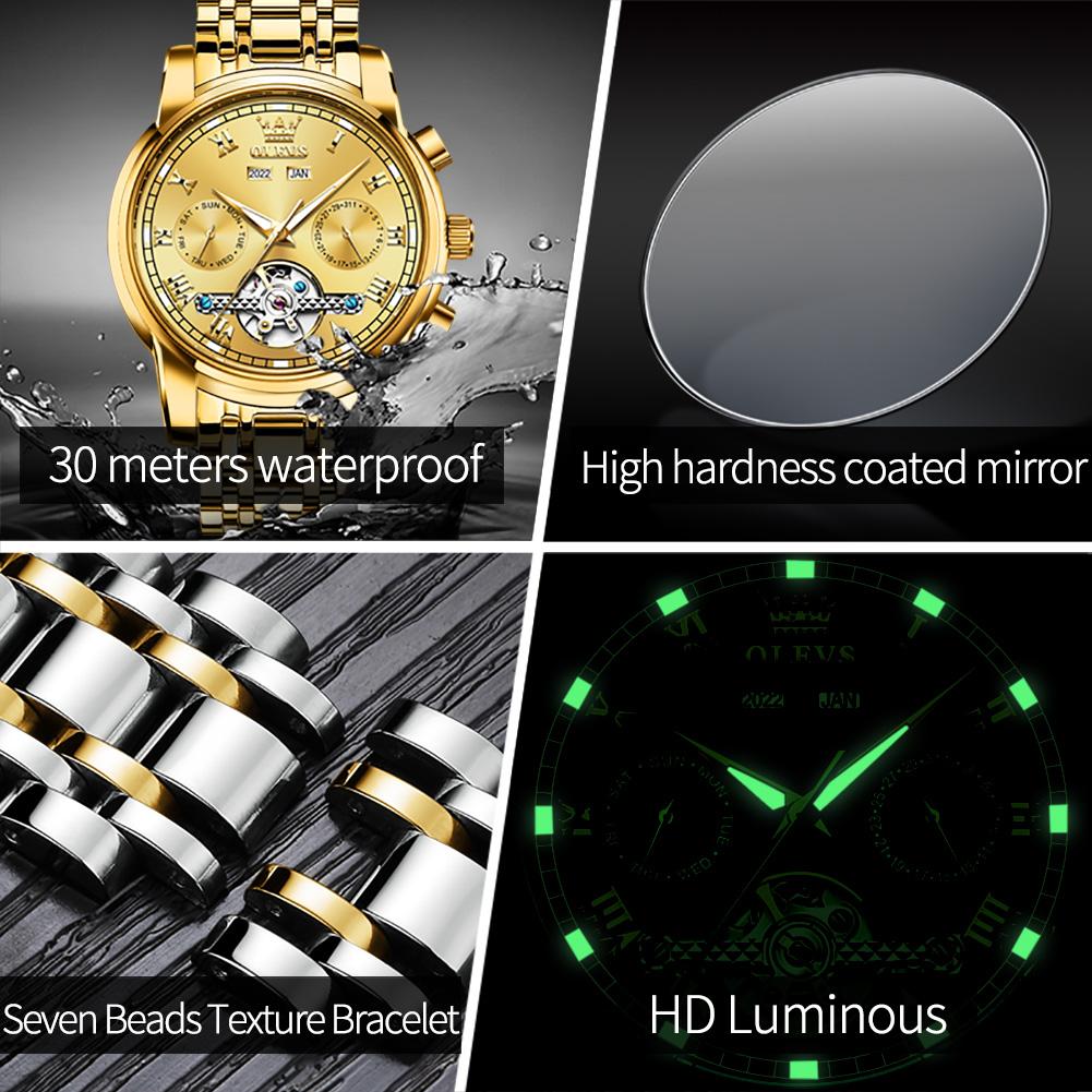 OLEVS 6607 Luxus Automatikuhr für Herren Skelett-Design Herrenarmbanduhr Wasserdicht Original Mechanisches Uhrwerk Uhr