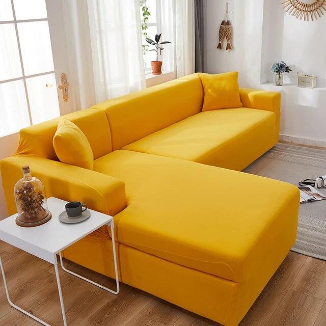 Sofa Covers For Living Room Elastic Solid Corner Couch Cover L Shaped Chaise Longue Slipcovers Chair Protector 1 /2 /3 /4 Seater