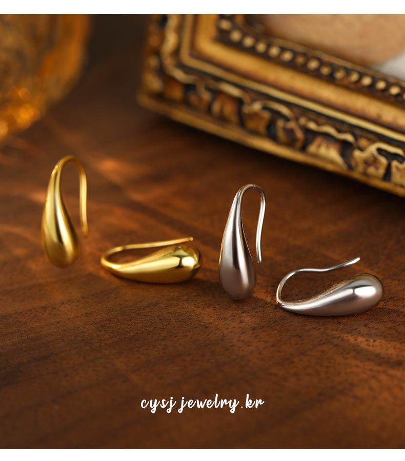 Cui Yan S999 Silver Korean Minimalist Water Drop Ear Hooks for Women - Trendy Cross-Border Ins Hot Earrings