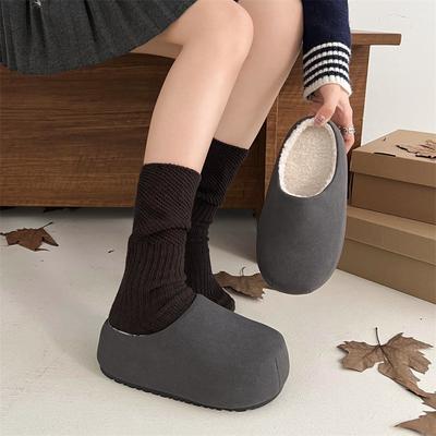 Fashion and Lightweight Velvet Thick-soled Bag Head Slippers for Women's Outer Wear 2025 New Autumn and Winter Warm Retro Height-increasing Bir