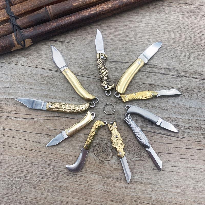 Brass Handle Steel Blade Outdoor EDC Portable Multi Cutter Knife Kitchen Gift Small Mini Pocket Folding Key Ring Knife Utility