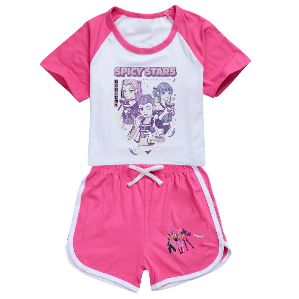 5016 Kids Girls POP Rumi Zoey Mira Print T-shirt Shorts Sport Tracksuit Clothes Set