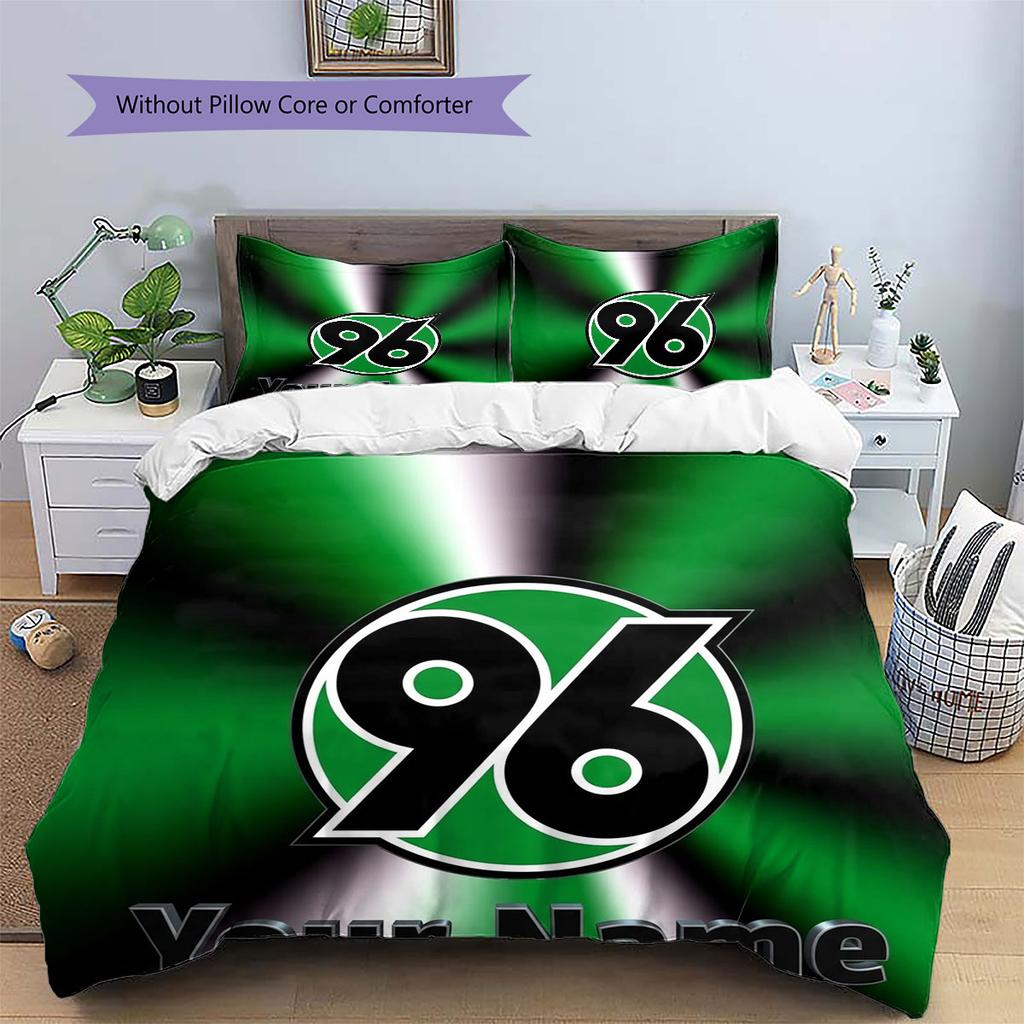 Hannover 96 Bettwäsche mit individuellem Namensmuster, Steppdecken-Set, Bettbezug, Kissenbezug, Heim-Geburtstagsgeschenk(1 Bettbezug + 2 Kissenbezüge, ohne Füllung)