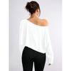 Women Off Shoulder Loose Cropped Long Sleeve Solid Casual Pullover Top