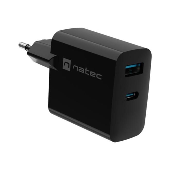 Cargador - NATEC - RIBERA GAN 65W - 1x USB-A - 1x USB-C - Charge rapide
