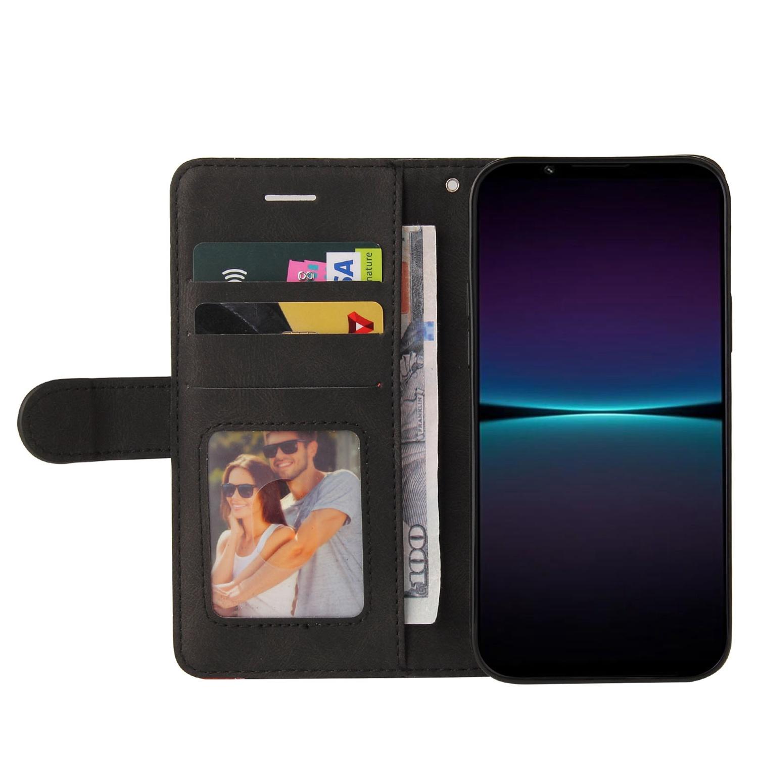 

For Sony Xperia 1 IV 5G Leather Case Wallet Stand Color Splicing Phone Cover Black