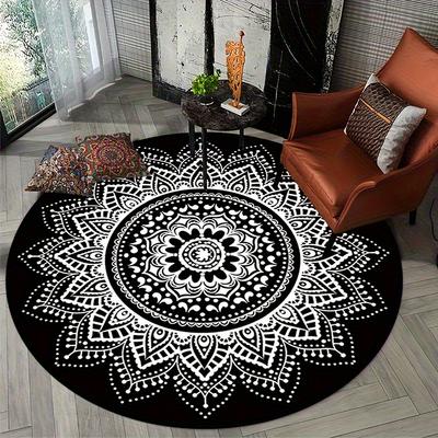 Crystal Velvet Carpet1pc Non-Slip Round Doormat - Black and White Mandala Mat with Non-Slip Backing, Indoor/Outdoor Floor Mat Fo