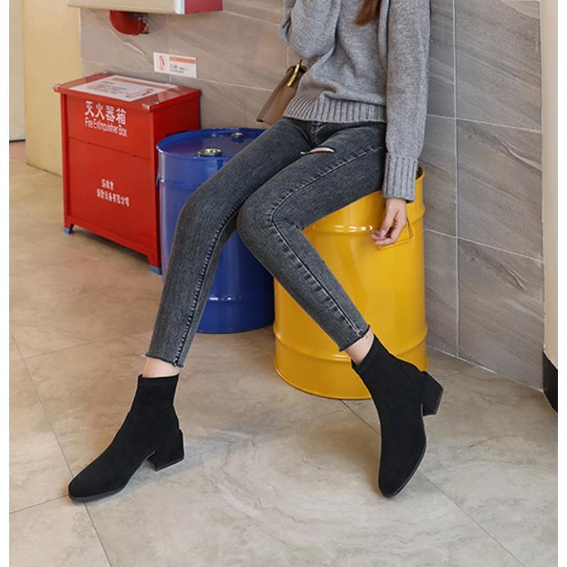 Size 32-43 Thick Heel Women Short Boots Fashion Slimming Ankle Boots Classic Style Autumn Winter Female SquareToe Women Boots