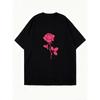 Oversized T Shirt Dress Black Pink Rose Print Casual Streetwear Style For Women