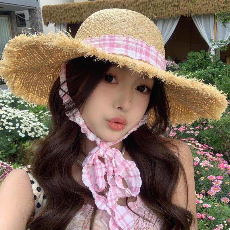 Summer Big Brim Woven Lafite Straw Hat Women's Summer Seaside Vacation Sun Hat Beach Sunscreen Sun Hat Tide
