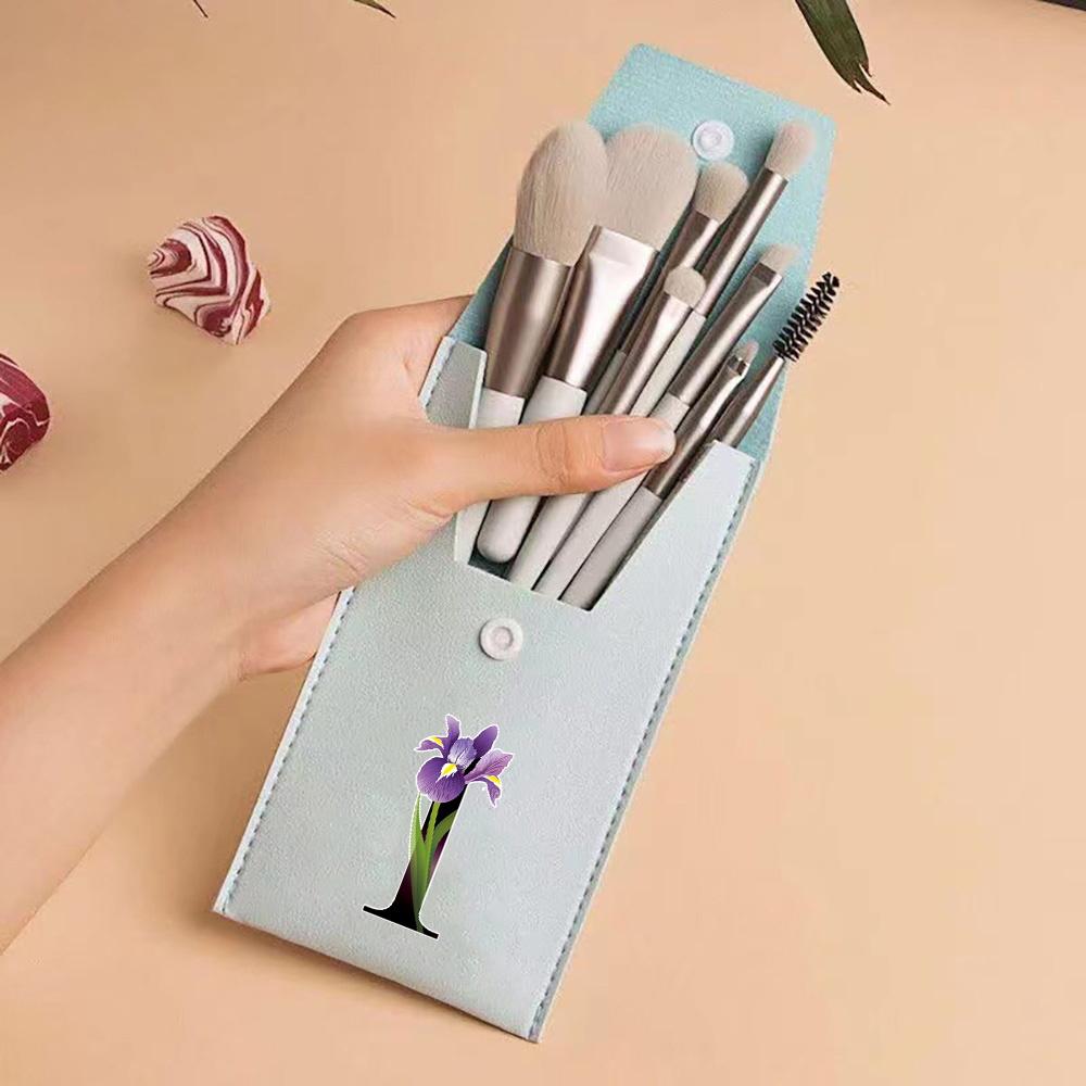 8pcs Travel Makeup Brush Case Kit Travel and Daily Use Beauty Set Blending Beauty Tool Bag Flower Color 26 Letters Pattern