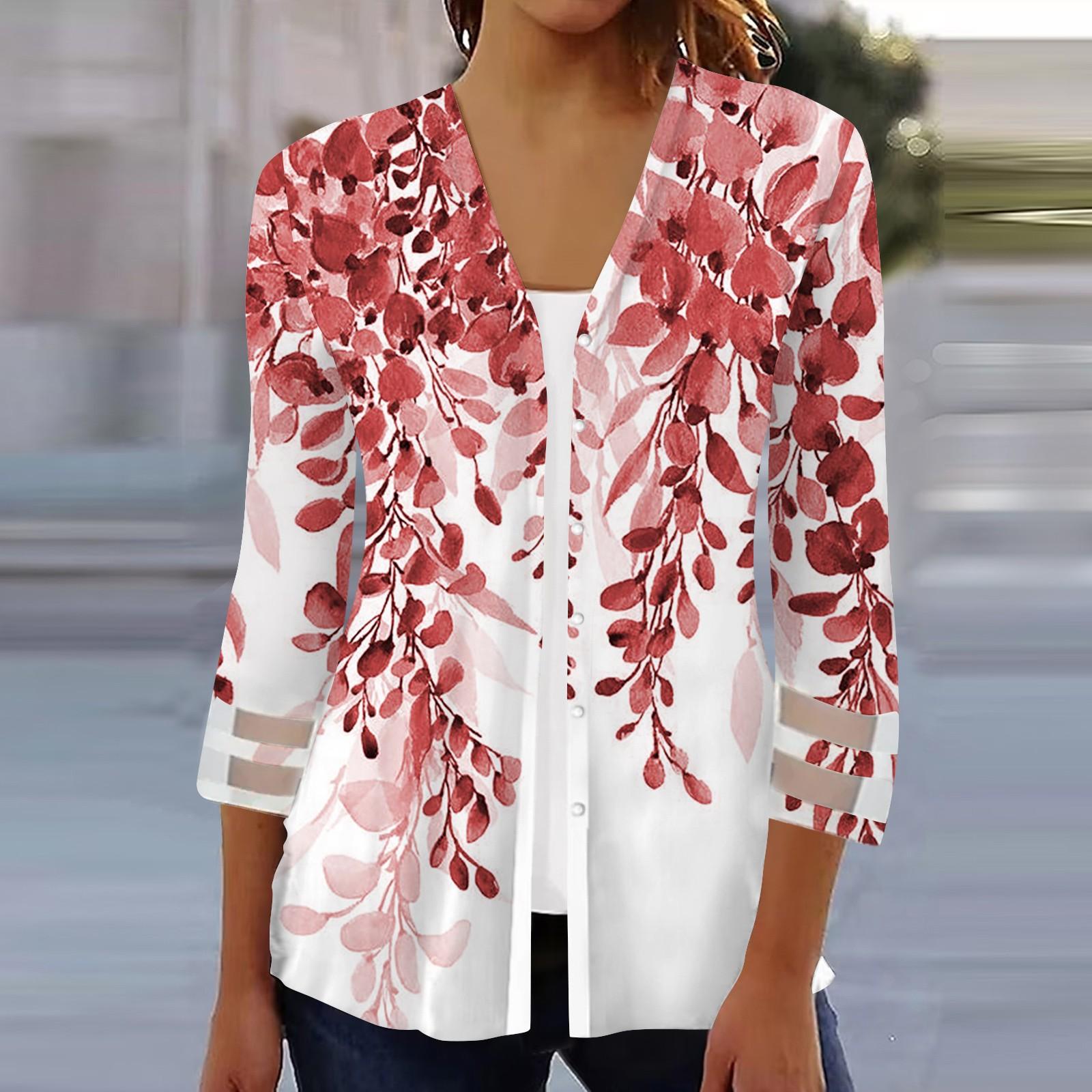 

Женская свободная повседневная рубашка с принтом и рукавами три четверти, сетчатая рубашка на пуговицах, кардиган, топ XXXL красный