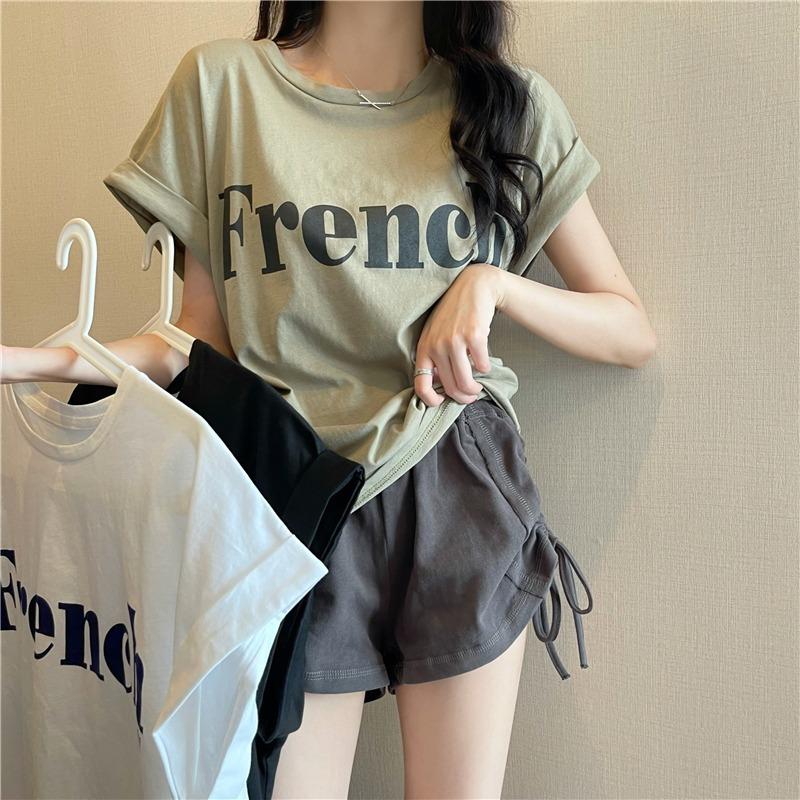 GMXIA Slim Drop Shoulder Sweet Cool Short Sleeve T-shirt Loose Female Summer Student Tops