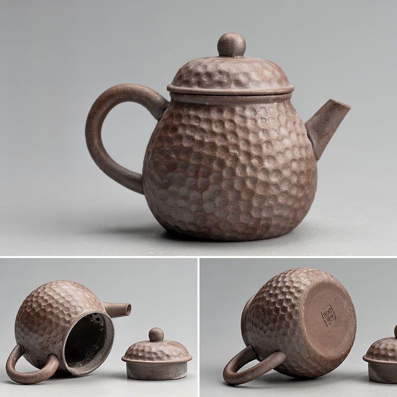

Mini Small Capacity Wood Fired Teapot Hammer Patterned Plum Blossom Teapot Chinese Desktop Tea Play Household Personal Teapot