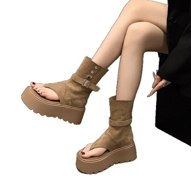 Thick-soled Trousers, Cool Boots for Women 2025 Summer New Fashion Explosion, Small Man Height Increase, Roman Short Boots, Sandals Muffin