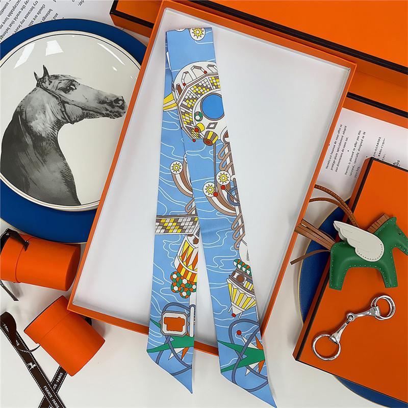 Cachecol de Seda 100% de Alta Qualidade Marca de Luxo Mulheres Faixa de Cabeça Faixa de Cabelo Foulard Gravata Lenço de Pescoço Cachecóis Skinny Acessórios
