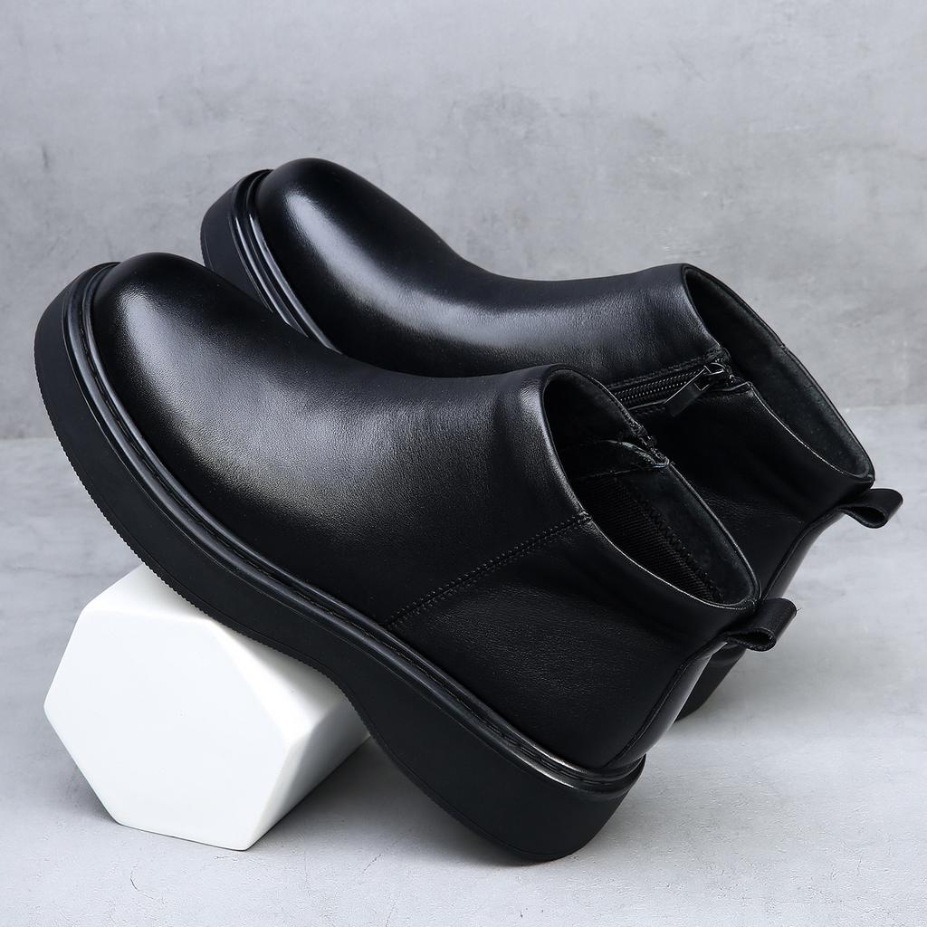 Autumn Winter New Leather Boots for Men Fashion Casual Anti-slip Cotton Shoes Male Black Designer Chelsea Ankle Boots Man