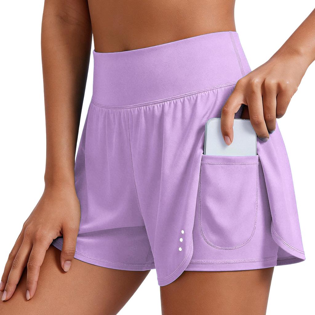Pantaloncini Sportivi da Donna a Vita Alta Asciugatura Rapida Anti-Sfregamento per Corsa, Palestra, Yoga con Tasche per Allenamento Estivo