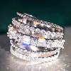 Huitan New Trendy Women Rings Hollow Multi Lines Design Luxury Cubic Zirconia Rings Fashion  Daily Wear Party Accessories