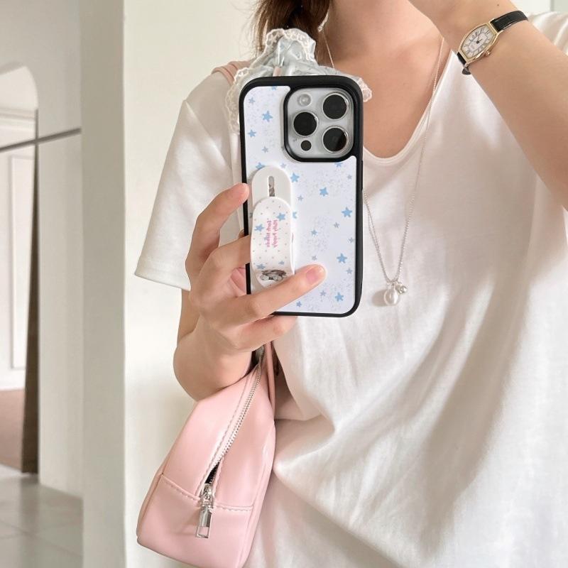 Blue Star Cute Puppy Cartoon Band Aid Bracket Phone Case For iPhone 17 Air 16 15 14 13 12 11 Pro Max Plus Kawaii Cover