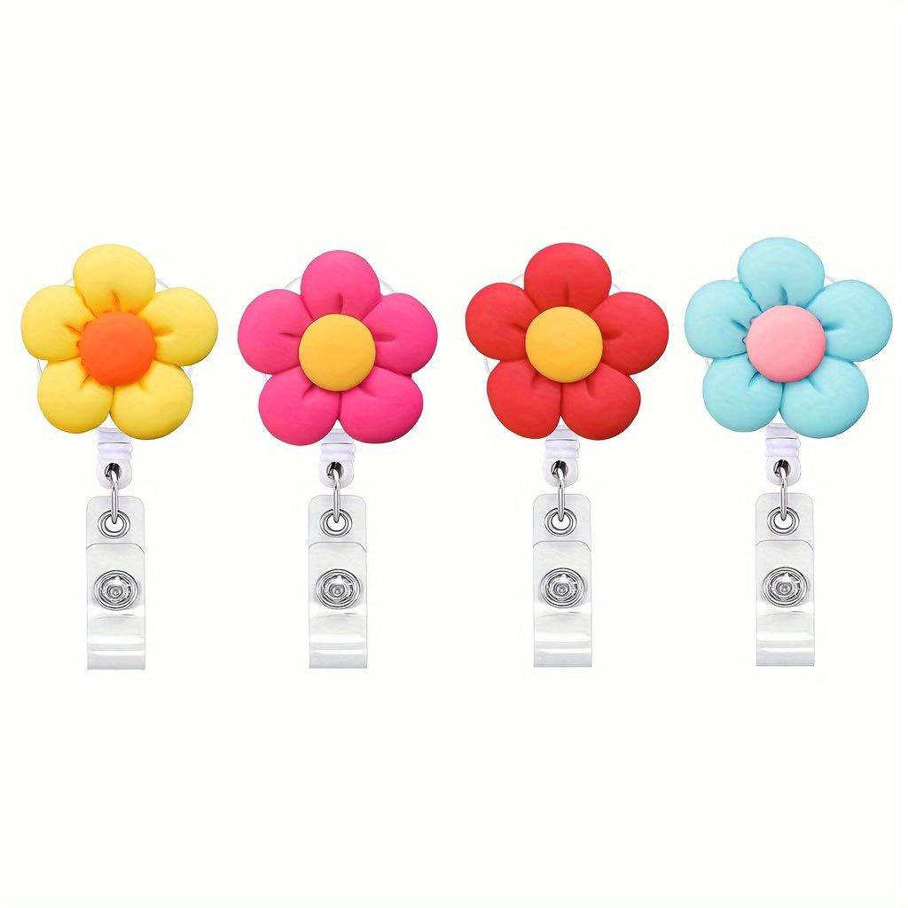 

4 шт. красочный смоляной цветок выдвижной значок катушка клипса легко вытягивается кнопка медсестра врач держатель удостоверения личности сотрудник этикетка на работе аксессуар 4pcs