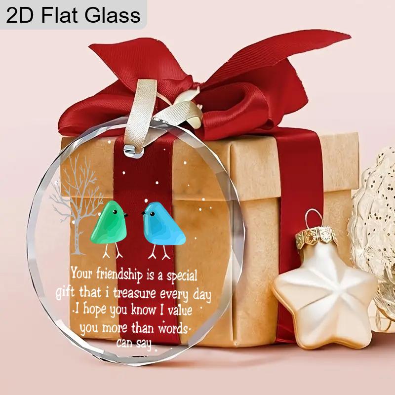Friendship Transparent Glass Pendant, Best Friendship Souvenir, Ornament Gift for Besties, Navidad Keepsake, Holiday Party Decor, Friendship Gift