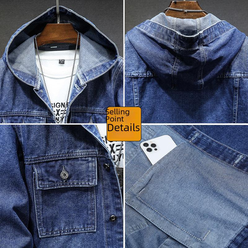 2024 Men's Hooded Windproof Denim Jacket: Spring Street Trend