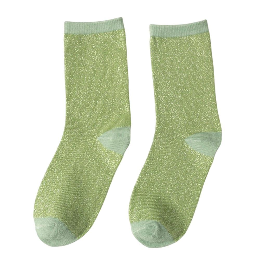 Metallic Thread Women Socks Shiny Sport Socks High-Quality Crew Socks Daily Wear зелёный