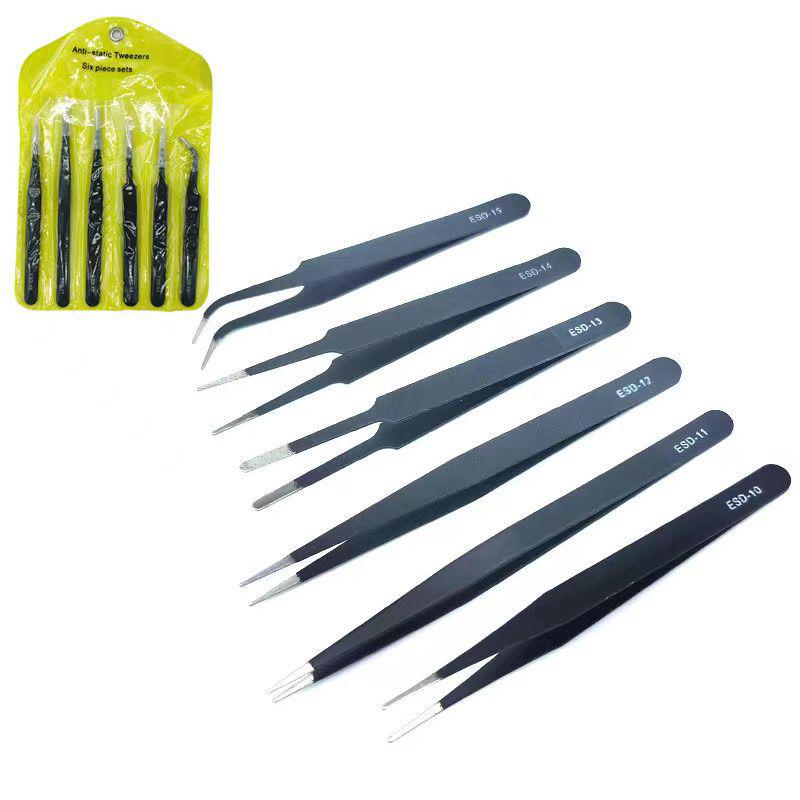 Free Shipping Stainless Steel Anti-static Tweezers Set: Pointed, Bent, Round Tips for Repair and Holding
